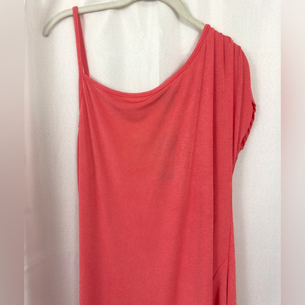 PrettyLittleThing CORAL ONE SHOULDER SLINKY HIGH SLIT MAXI DRESS   US 14     NWT - Picture 7 of 10